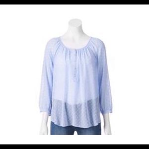 Lauren Conrad Swiss Heart Dot Baby Blue Top